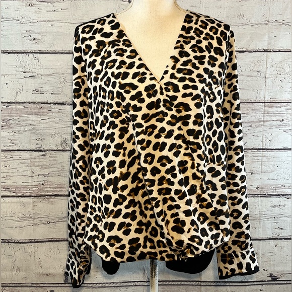 DKNY Blouse Wrap Front Leopard Print-Large - Picture 1 of 3